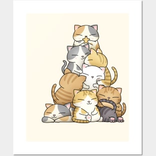 Chubby Cat Christmas Tree (White) Posters and Art